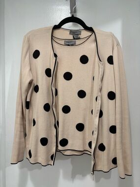 Designers Originals Cream and Black Polka Dot Cardigan & Shell Set Medium